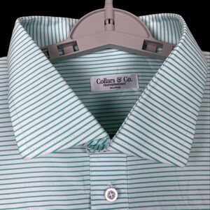 Collars & Co Polo Shirt Mens 2XL Green Stripe Augusta Dress Collar Golf *READ*